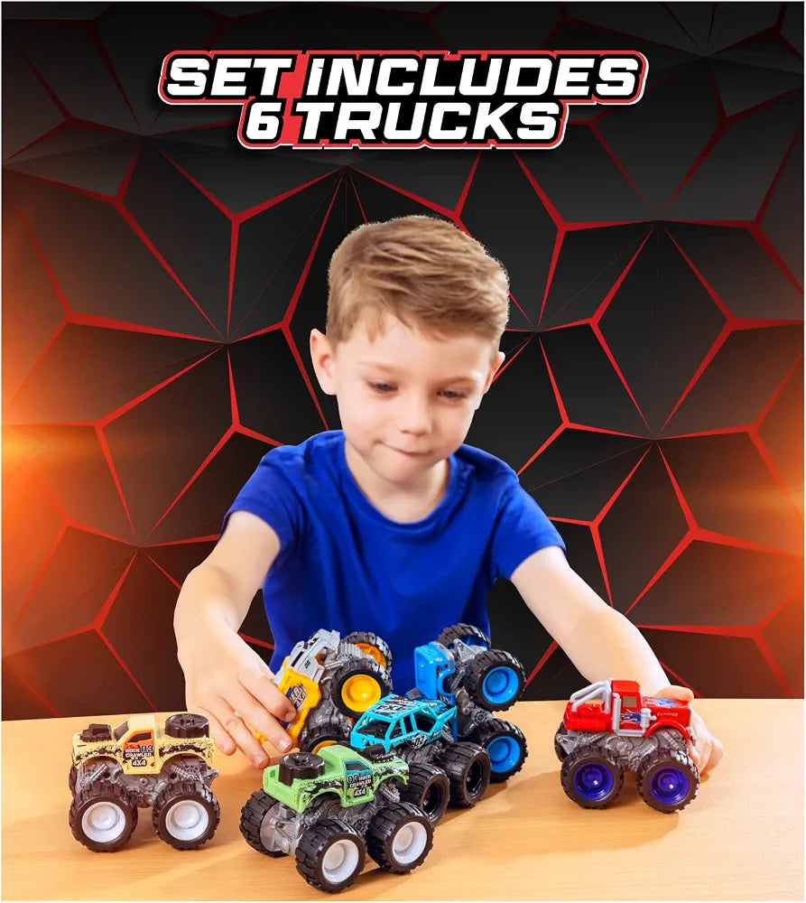 6 Pack Monster Trucks Toys for Boys and Girls, 4-Wheel Drive Friction Powered Push and Go Toy Cars with Giant Wheels, 360° Crazy Stunts, Age 3, 4-7 and Above Boy Birthday Gifts [Amazon Exclusive]