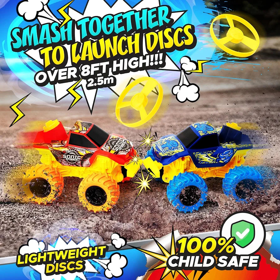 Team Power 2 Pack Monster Truck Toys Drone Warrior, Disc-Launching 5.2" Battle Trucks Pull-Back & Go, Age 3, 4-7 and Above Boys Birthday Gifts [Amazon Exclusive]