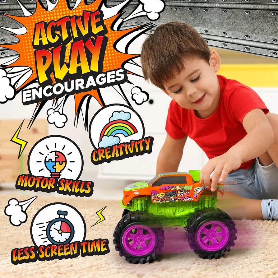 Team Power Exploding Monster Truck Toy with Explosive Crash Sounds and Lights, Smash It Up Again and Again, 8.7” Monster Truck Toys for Boys Kids Ages 3, 4-7 & Above | Toddler Toys Boy Birthday Gifts