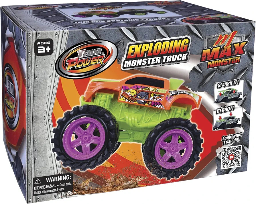 Team Power Exploding Monster Truck Toy with Explosive Crash Sounds and Lights, Smash It Up Again and Again, 8.7” Monster Truck Toys for Boys Kids Ages 3, 4-7 & Above | Toddler Toys Boy Birthday Gifts