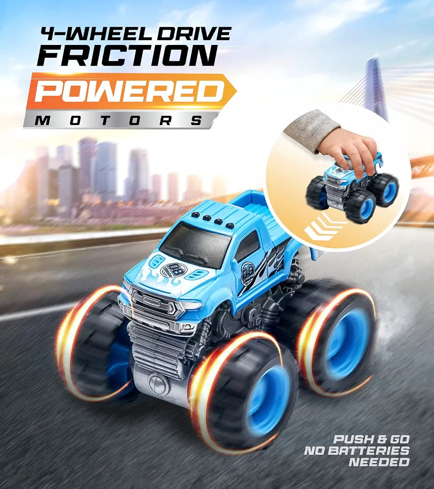 6 Pack Monster Trucks Toys for Boys and Girls, 4-Wheel Drive Friction Powered Push and Go Toy Cars with Giant Wheels, 360° Crazy Stunts, Age 3, 4-7 and Above Boy Birthday Gifts [Amazon Exclusive]