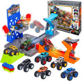 8 Pack Die-Cast Monster Trucks and Ultimate Stunt Arena with Launchers, Jump Action Ramps, Crush Cars, Barrels and Track Playset, 1:64 Monster Truck Toys for Kids Age 3 and Above Boy Birthday Gifts