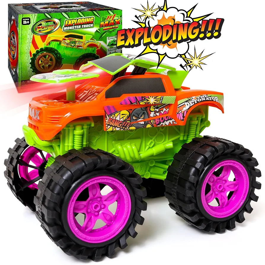 Team Power Exploding Monster Truck Toy with Explosive Crash Sounds and Lights, Smash It Up Again and Again, 8.7” Monster Truck Toys for Boys Kids Ages 3, 4-7 & Above | Toddler Toys Boy Birthday Gifts