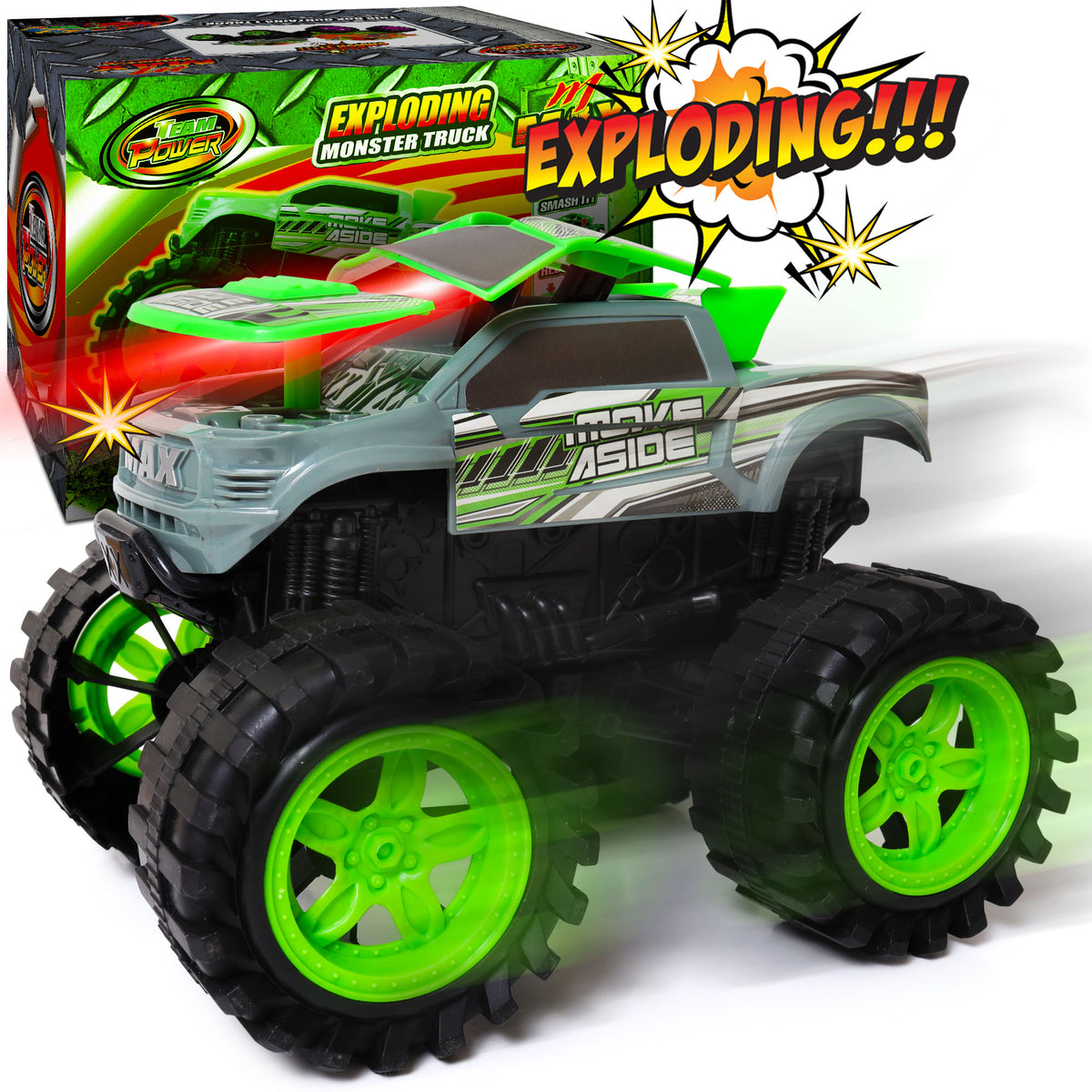 Team Power Exploding Monster Truck: High-Impact Crash & Reset Toy with Lights & Explosive Sounds