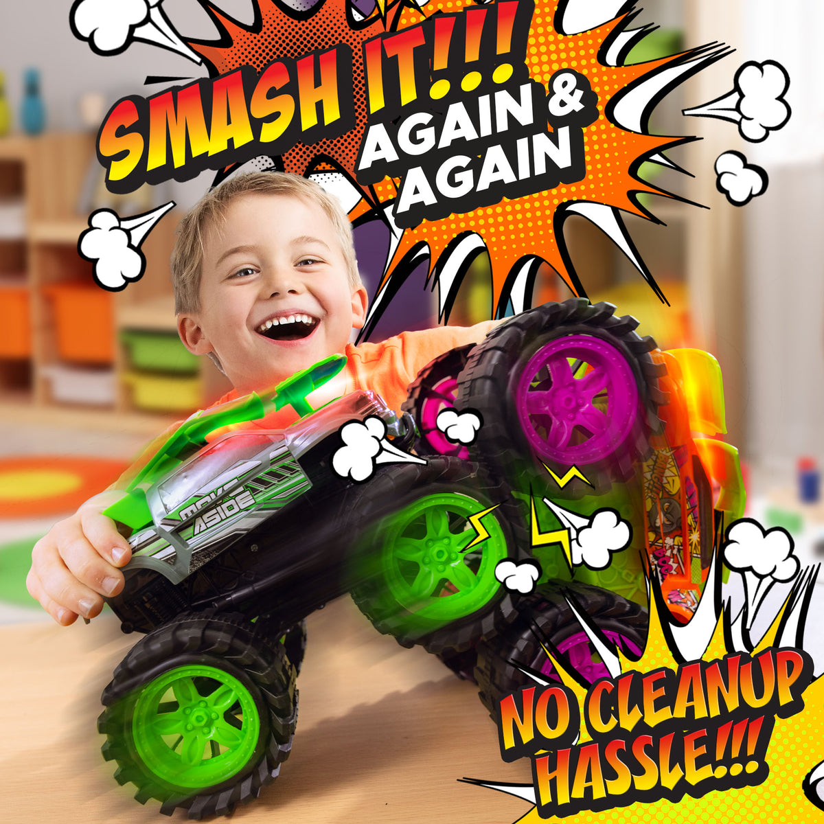 Team Power Exploding Monster Truck: High-Impact Crash & Reset Toy with Lights & Explosive Sounds